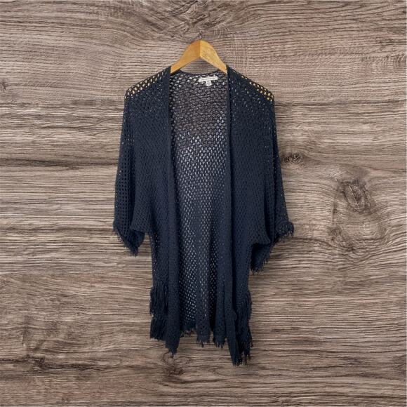 American Eagle Black Open Crochet Fringe Hem Cardigan Women's Size X-Small - Picture 1 of 7